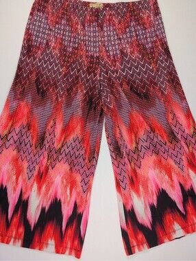 L'Energé World Wear Chevron Wide Leg Palazzo Pants Pink Orange Black M
